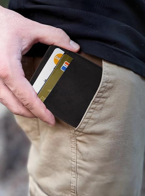 Mens Wallet Leather - Slim Men Black Wallets with RFID Blocking, Smart Bifold Money Wallet with Card Holder, Unisex Leather Wallet