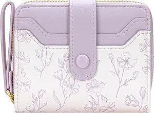 Wallet for Women Cute Floral Flower Wallet RFID Credit Card Holder Purse Small Bifold Zipper Coin Pocket Purse with ID Windows (Lavender)