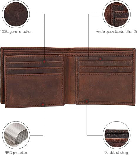 Thin Leather Wallet For Men | Minimalist Design | Multiple Card Holder | RFID Blocked (Brown Crazy Horse)
