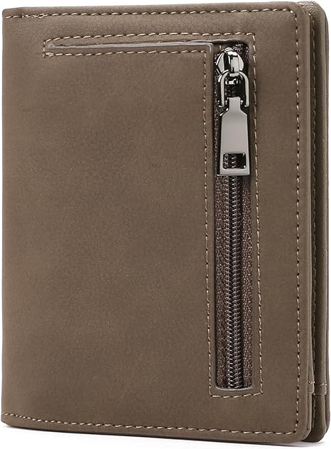 Mens Wallet Slim Bifold RFID Blocking Thin Credit Card Holder Genuine Leather Minimalist Front Pocket Wallets for Men with Zipper Coin Pocket