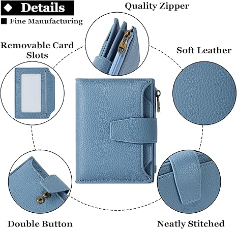 Small Wallet Women RFID Blocking Soft Leather Bifold Compact Card Holder Wallet for Women with Zipper Coin Pocket 4 ID Window