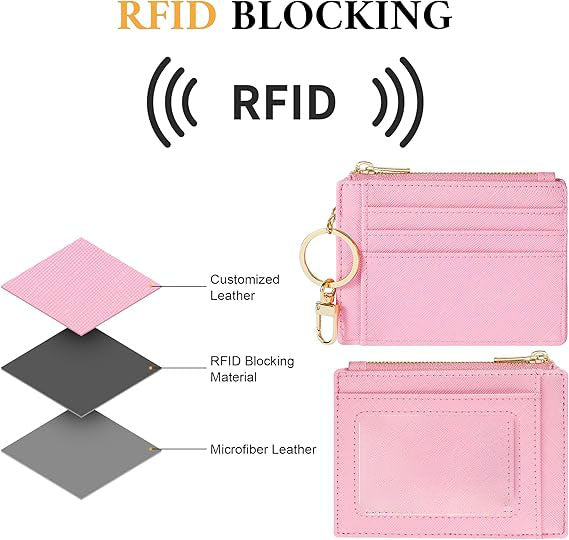 Card Case Slim Front Pocket Wallet for Women Credit Card Holder with Keychain