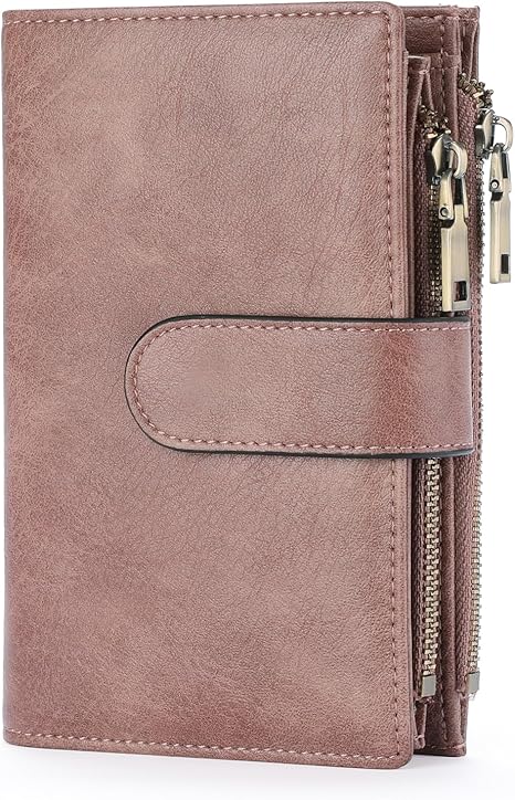Womens Wallets Rfid Credit Card Holder with 2 Zipper Pockets, 3 ID Windows Ladies Purse Leather