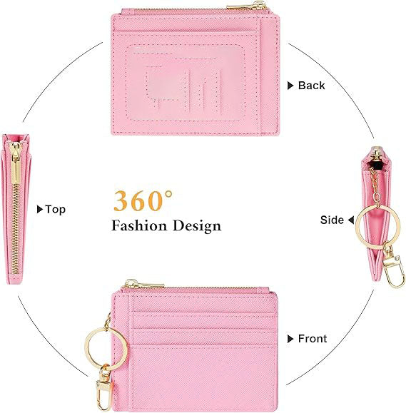 Card Case Slim Front Pocket Wallet for Women Credit Card Holder with Keychain