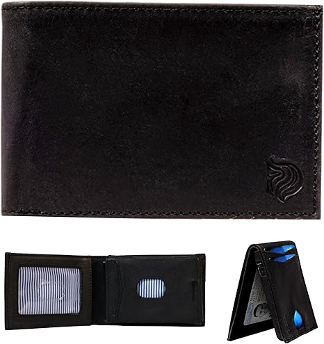 Mens Wallet Leather - Slim Men Black Wallets with RFID Blocking, Smart Bifold Money Wallet with Card Holder, Unisex Leather Wallet