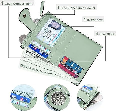 Small Wallet for Women Bifold RFID Blocking Card Holder Leather Wallets with Zipper Coin Pocket