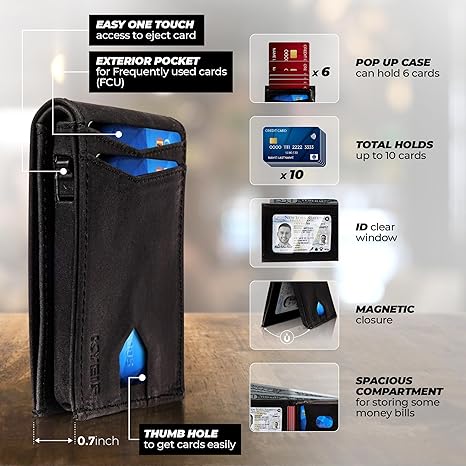 Mens Wallet Leather - Slim Men Black Wallets with RFID Blocking, Smart Bifold Money Wallet with Card Holder, Unisex Leather Wallet