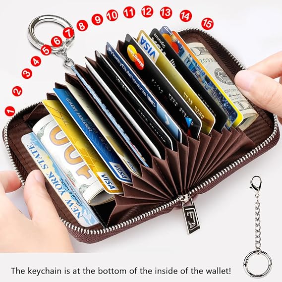 Zipper Wallet Women, RFID Blocking Credit Card Wallet, Business Card Holder, Compact Size KeyChain Wallet