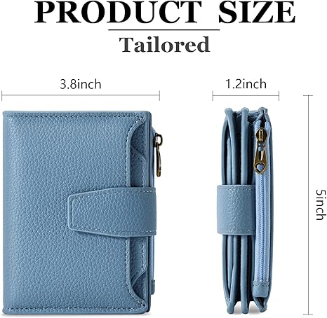 Small Wallet Women RFID Blocking Soft Leather Bifold Compact Card Holder Wallet for Women with Zipper Coin Pocket 4 ID Window