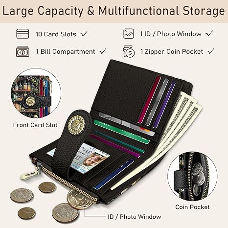 Bookshelves Skull Goth Gothic Small Rfid Women Wallet Bifold Zipper Coin Pocket PU Leather Compact Cash Credit Card Holder Travel Wallet Female Ladies Teen Girls 1 ID Window 10 Card Slots