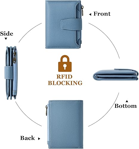 Small Wallet Women RFID Blocking Soft Leather Bifold Compact Card Holder Wallet for Women with Zipper Coin Pocket 4 ID Window