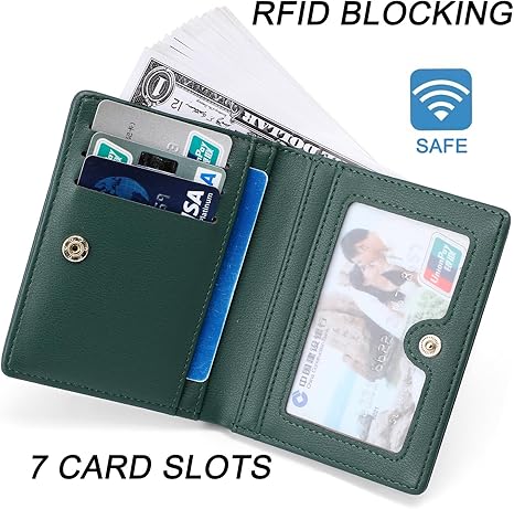 Small Women Wallet RFID Blocking Bifold Pocket Wallet Slim Compact Ladies Purse Mini Wallets For Women (Dark Green)