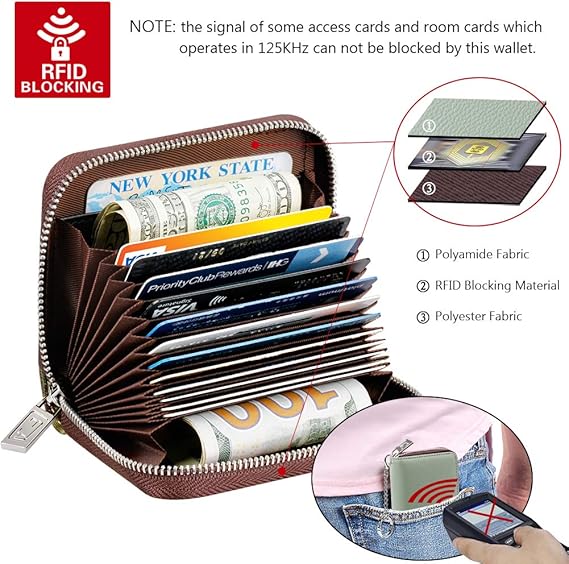 Zipper Wallet Women, RFID Blocking Credit Card Wallet, Business Card Holder, Compact Size KeyChain Wallet
