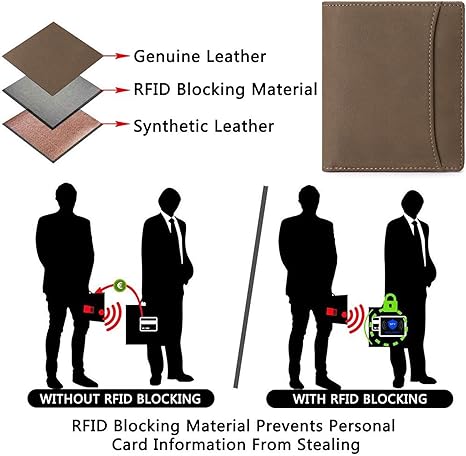 Mens Wallet Slim Bifold RFID Blocking Thin Credit Card Holder Genuine Leather Minimalist Front Pocket Wallets for Men with Zipper Coin Pocket