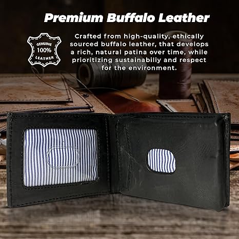 Mens Wallet Leather - Slim Men Black Wallets with RFID Blocking, Smart Bifold Money Wallet with Card Holder, Unisex Leather Wallet