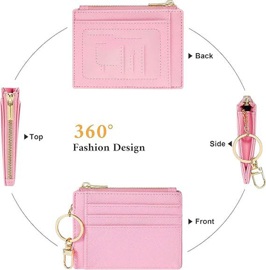 Card Case Slim Front Pocket Wallet for Women Credit Card Holder with Keychain