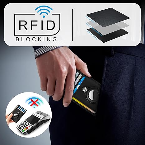 Slim Minimalist Front Pocket Air Tag Wallet, RFID Blocking Card Holder Wallet with Airtag Holder